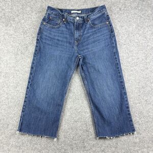 Levis Jeans Womens 29 Blue Medium Wash Low Pro Straight Cropped Raw Hem Boho*